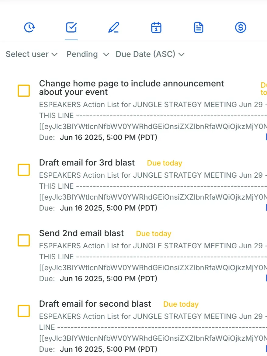 ActionList tasks on a Contact.