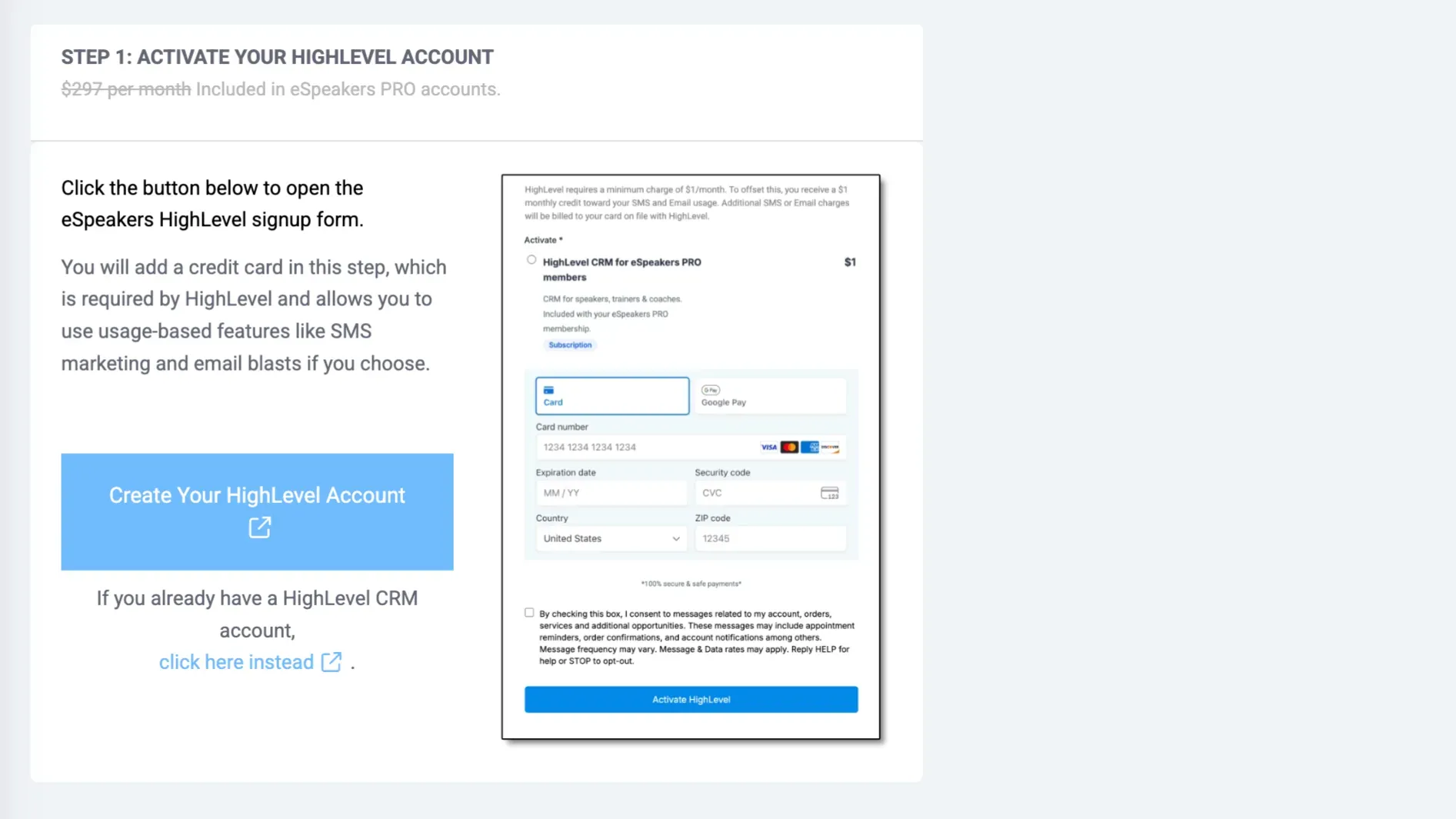Step 1 activating your HighLevel account.