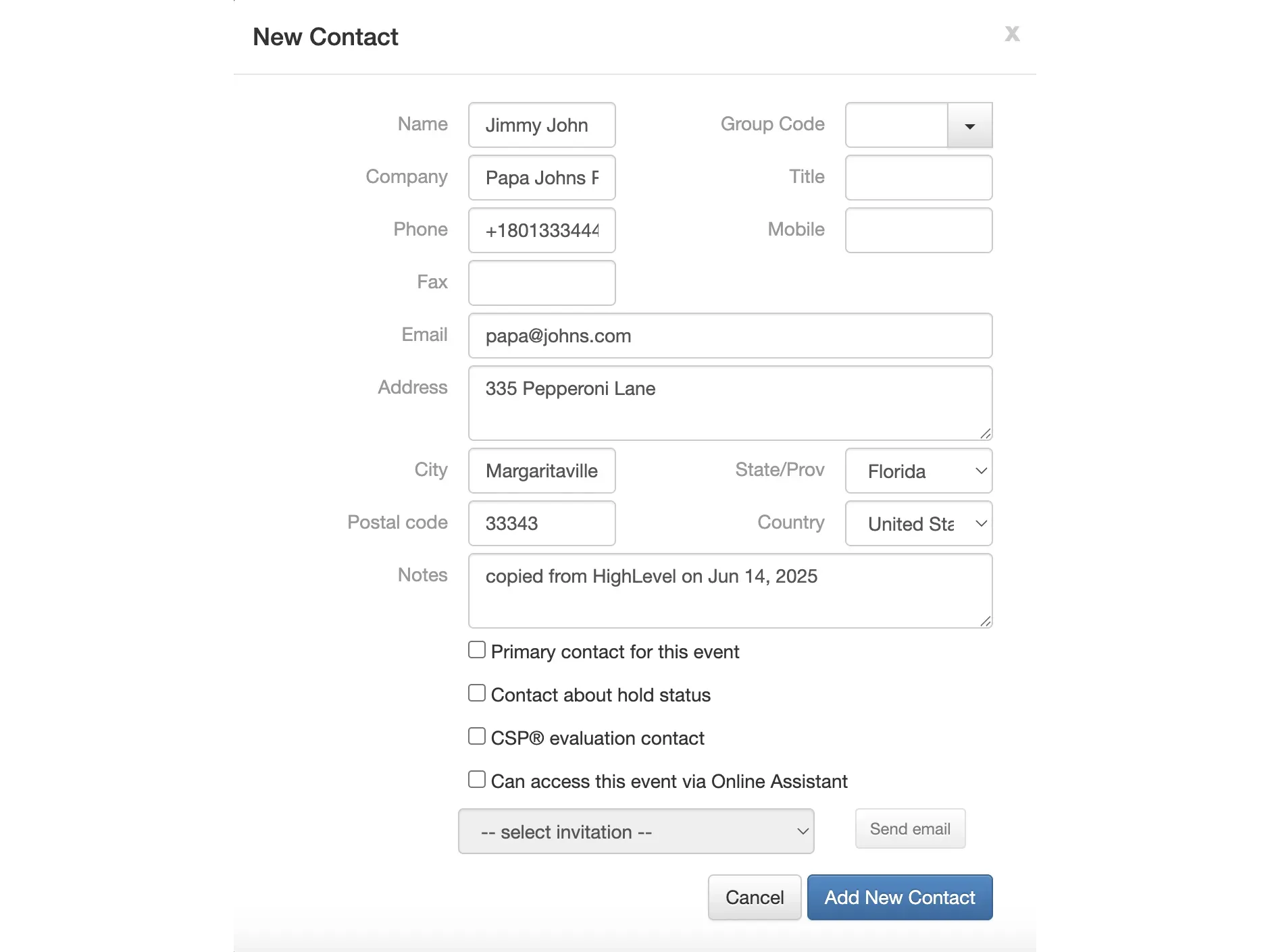 Fill in the grabbed contact.